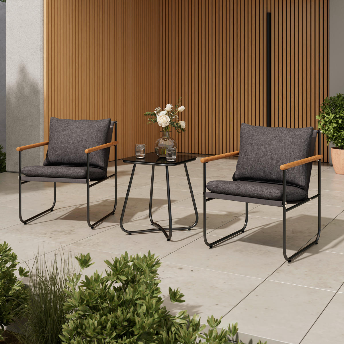 BALKONSET  - Anthrazit/Schwarz, MODERN, Glas/Textil (56/78/70cm) - Ambia Garden