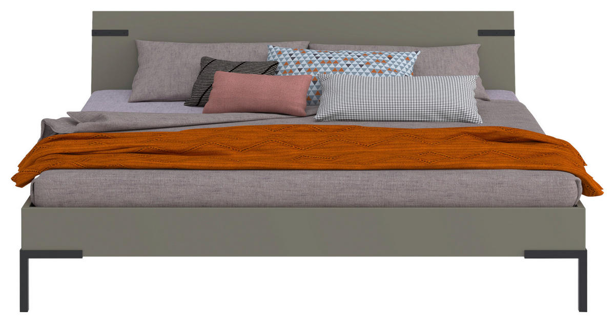 BETT 200/200 cm,  in Grau, Grün  - Schwarz/Grau, Design, Metall (200/200cm) - Xora