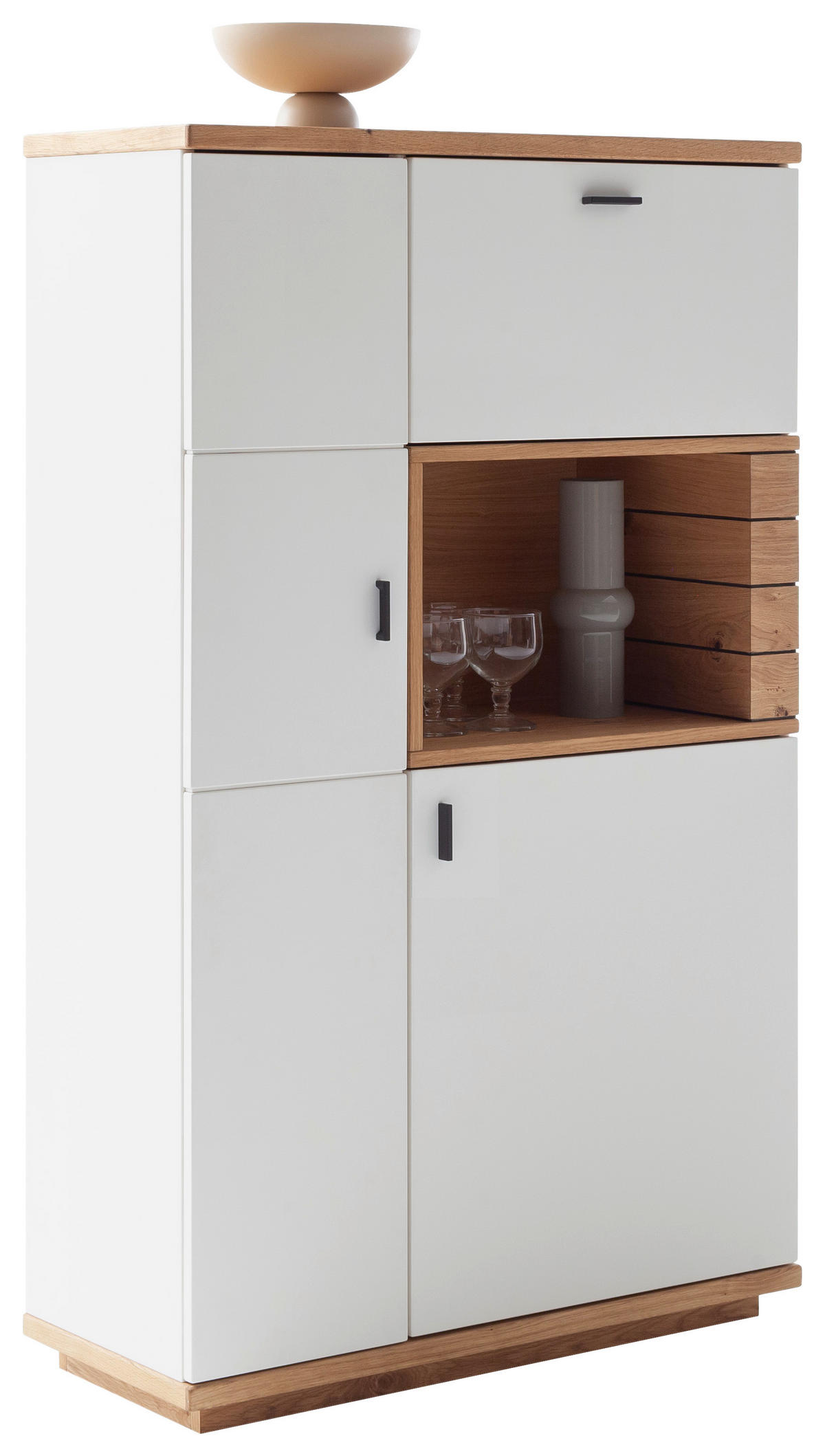 VYSOKÁ KOMODA, divoký dub, bílá, divoký dub, 90/150/37 cm - bílá/divoký dub, Design, kov/dřevo (90/150/37cm) - Novel