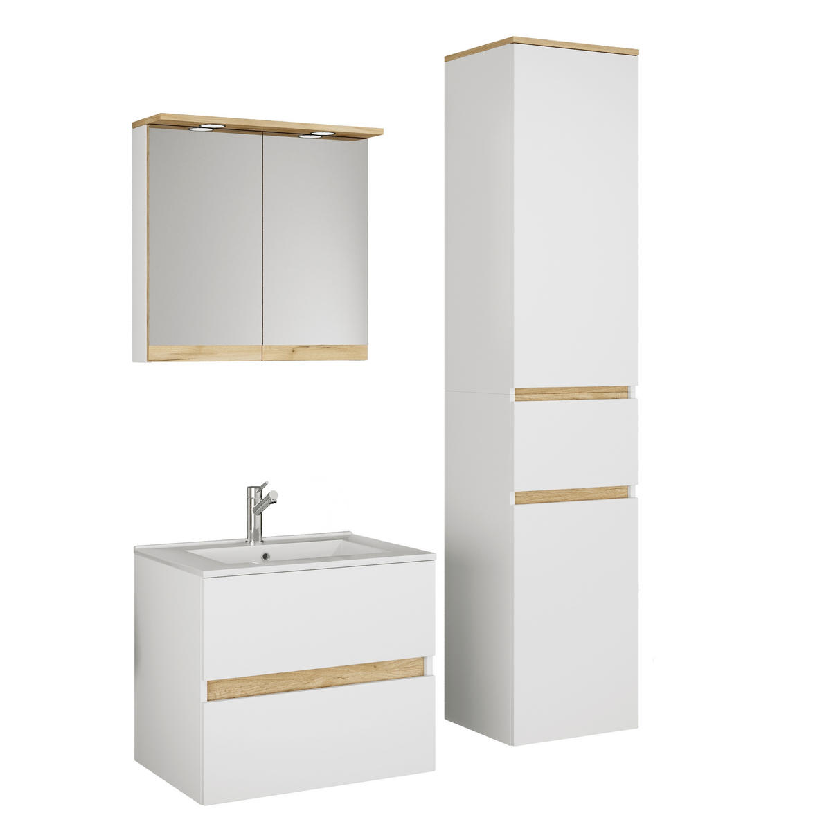 BADEZIMMER 4-teilig 101 cm  - Honigeiche/Weiss, Trend, Keramik/Holzwerkstoff (101cm) - MID.YOU