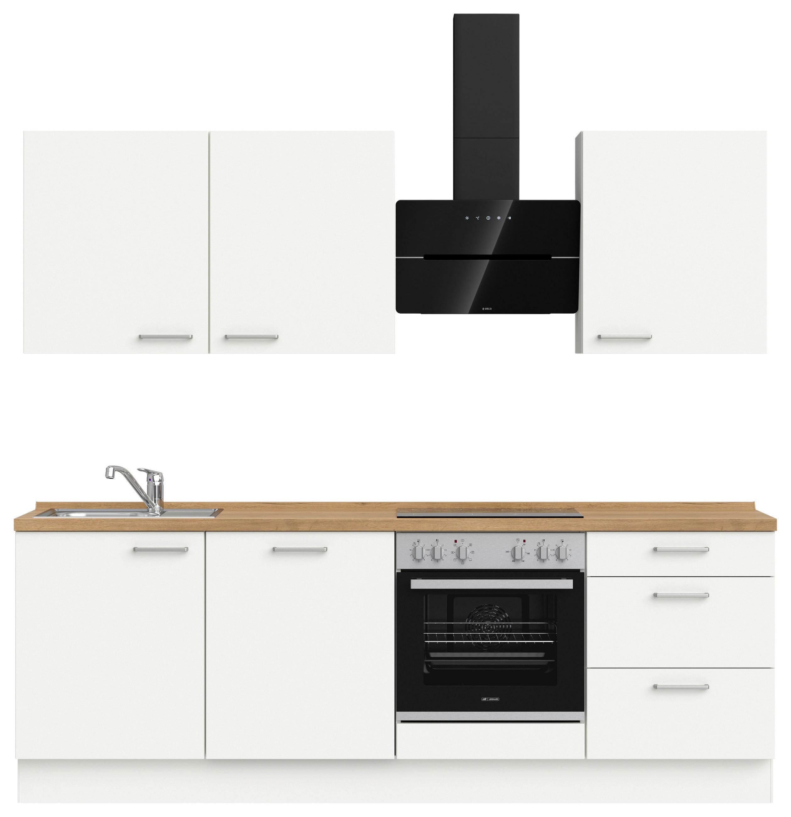 KÜCHENBLOCK Touch 240 cm  in Weiß, Eichefarben  - Edelstahlfarben/Eichefarben, MODERN, Holzwerkstoff/Metall (240cm) - Nobilia