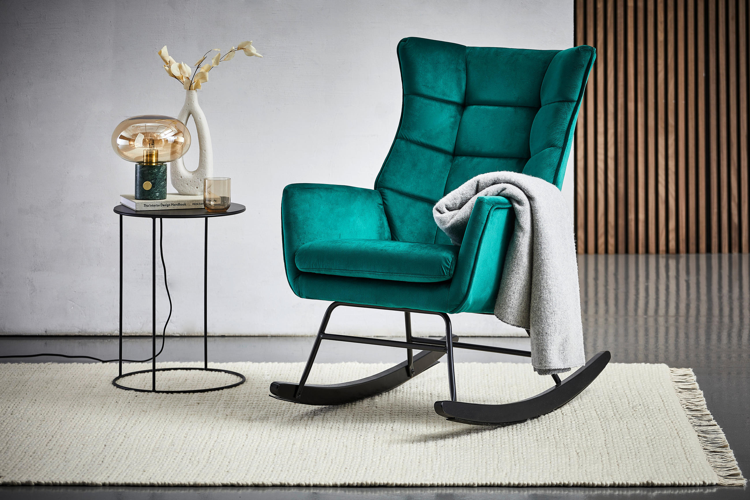 SCHAUKELSTUHL in Samt Grün, Schwarz  - Schwarz/Grün, Trend, Holz/Textil (96/89/68cm) - Xora