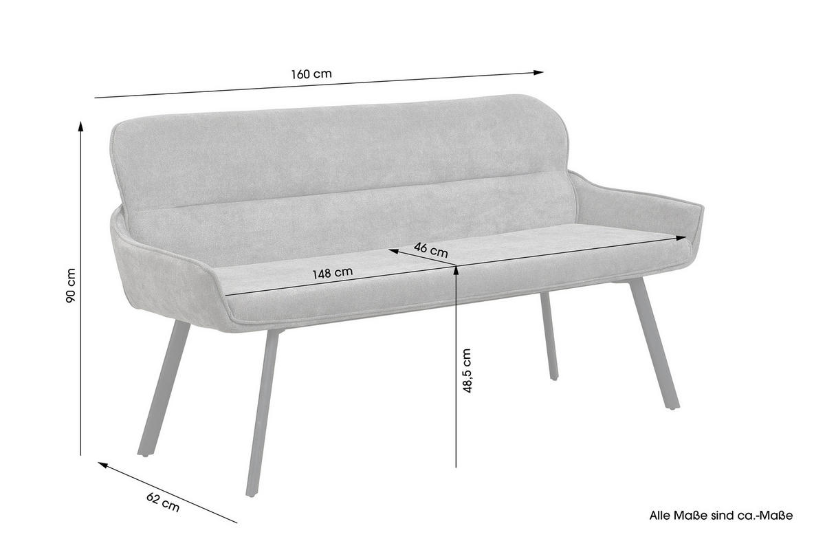 SITZBANK 160/90/62 cm Schwarz, Dunkelgrau  - Dunkelgrau/Schwarz, MODERN, Metall (160/90/62cm) - MID.YOU