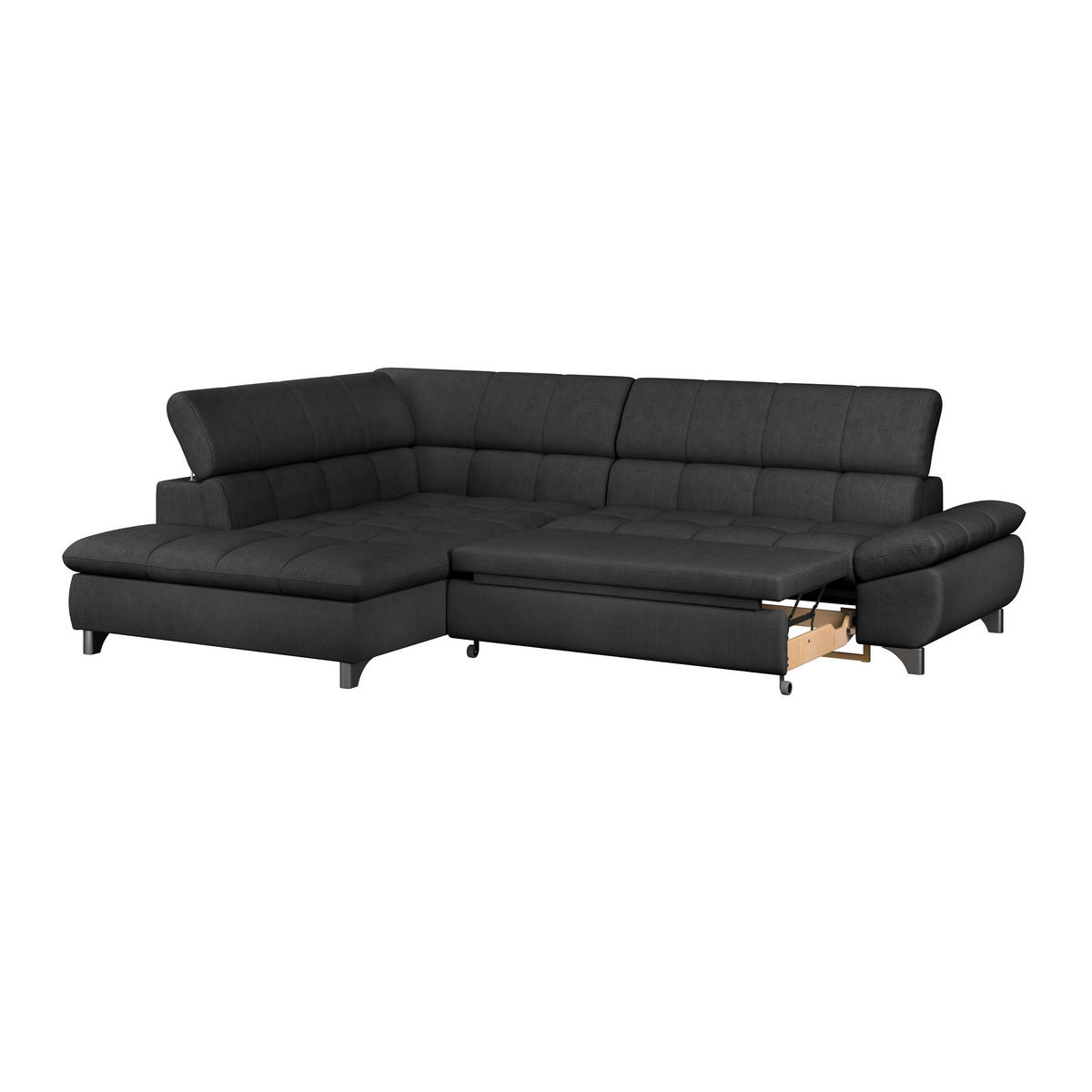 ECKSOFA Schwarz Chenille  - Chromfarben/Schwarz, KONVENTIONELL, Textil/Metall (234/312cm) - Livetastic