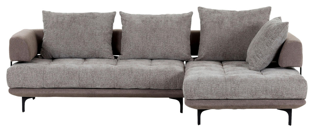 ECKSOFA in Flachgewebe Braun  - Schwarz/Braun, Konventionell, Textil/Metall (263/195cm) - Carryhome
