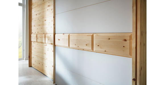 SCHWEBETÜRENSCHRANK in Weiß, Zirbelkieferfarben - Zirbelkieferfarben/Weiß, Natur, Glas/Holz (300/225/65cm) - Valnatura