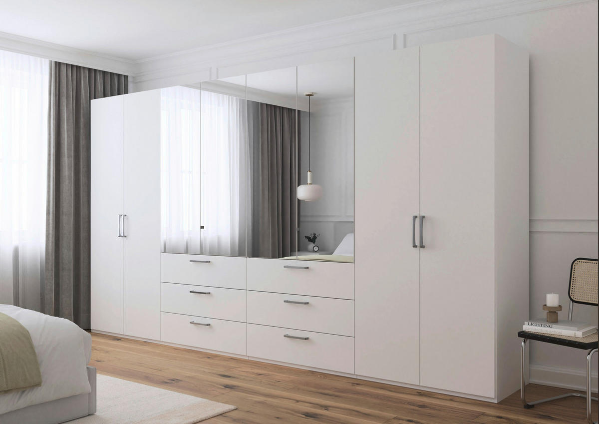 DREHTÜRENSCHRANK 400/235/61 cm,  in Weiß, 8-türig  - Chromfarben/Edelstahlfarben, Basics, Glas/Holzwerkstoff (400/235/61cm) - Novel