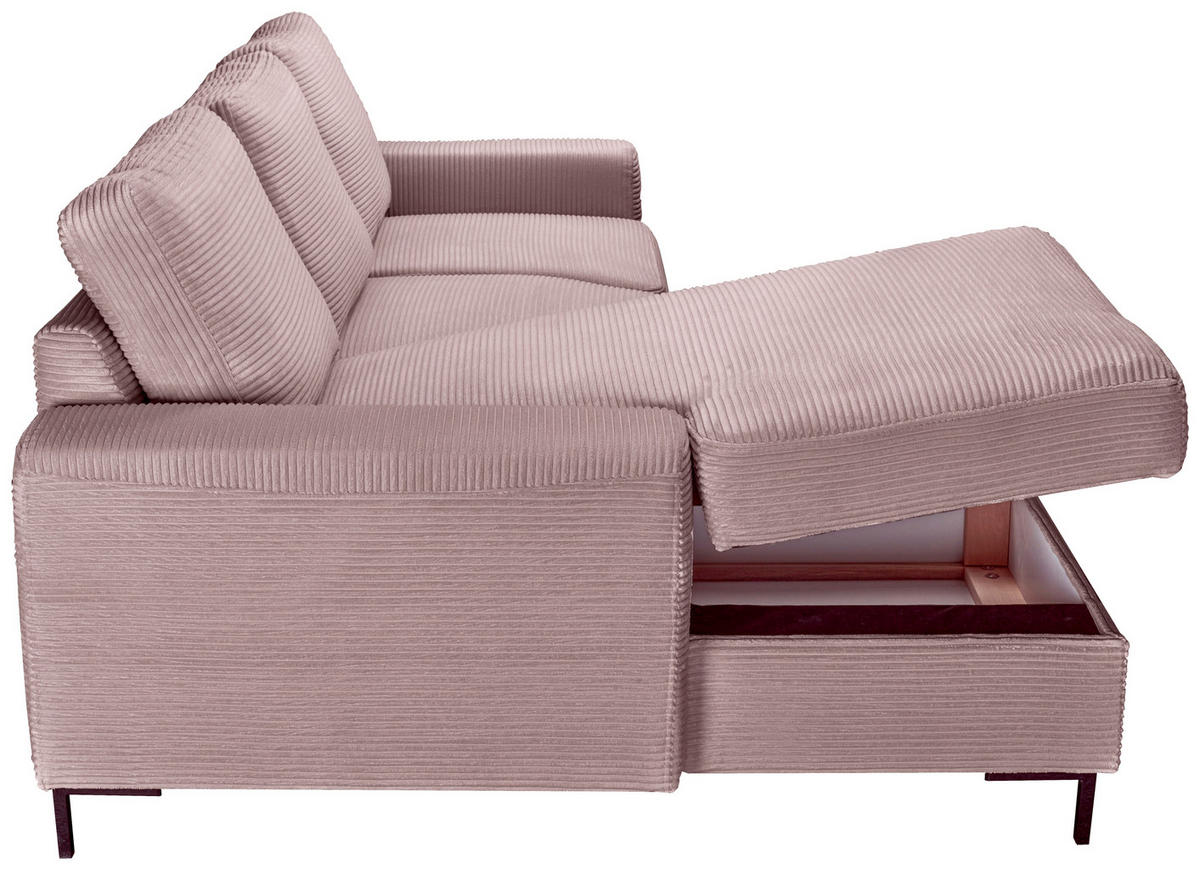 ECKSOFA Altrosa Cord  - Schwarz/Altrosa, KONVENTIONELL, Textil/Metall (150/240cm) - Carryhome