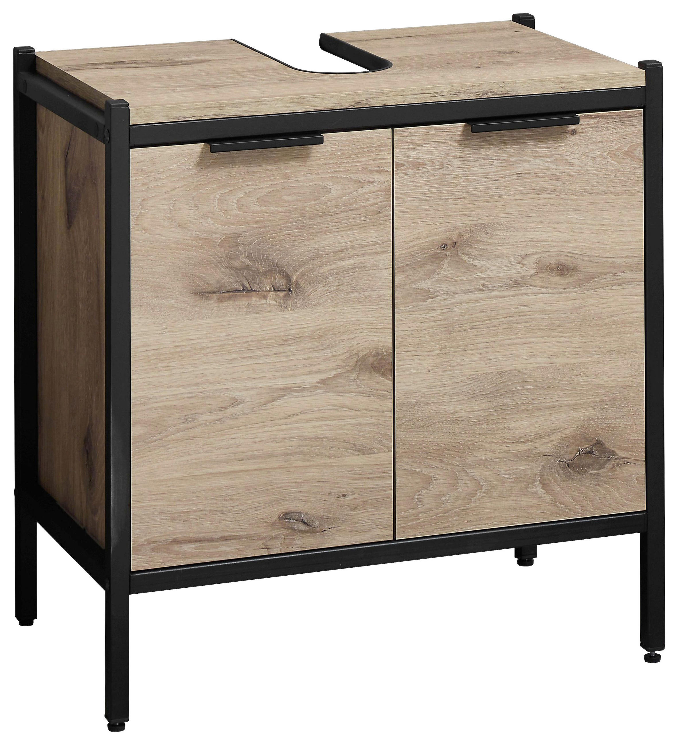 WASCHBECKENUNTERSCHRANK 60/60/35 cm  - Eichefarben/Schwarz, KONVENTIONELL, Holzwerkstoff/Kunststoff (60/60/35cm) - home24