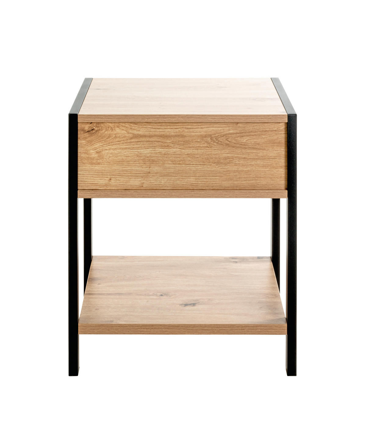 BEISTELLTISCH 48/43/60 cm Schwarz, Eichefarben quadratisch  - Eichefarben/Schwarz, Design, Holzwerkstoff/Metall (48/43/60cm)