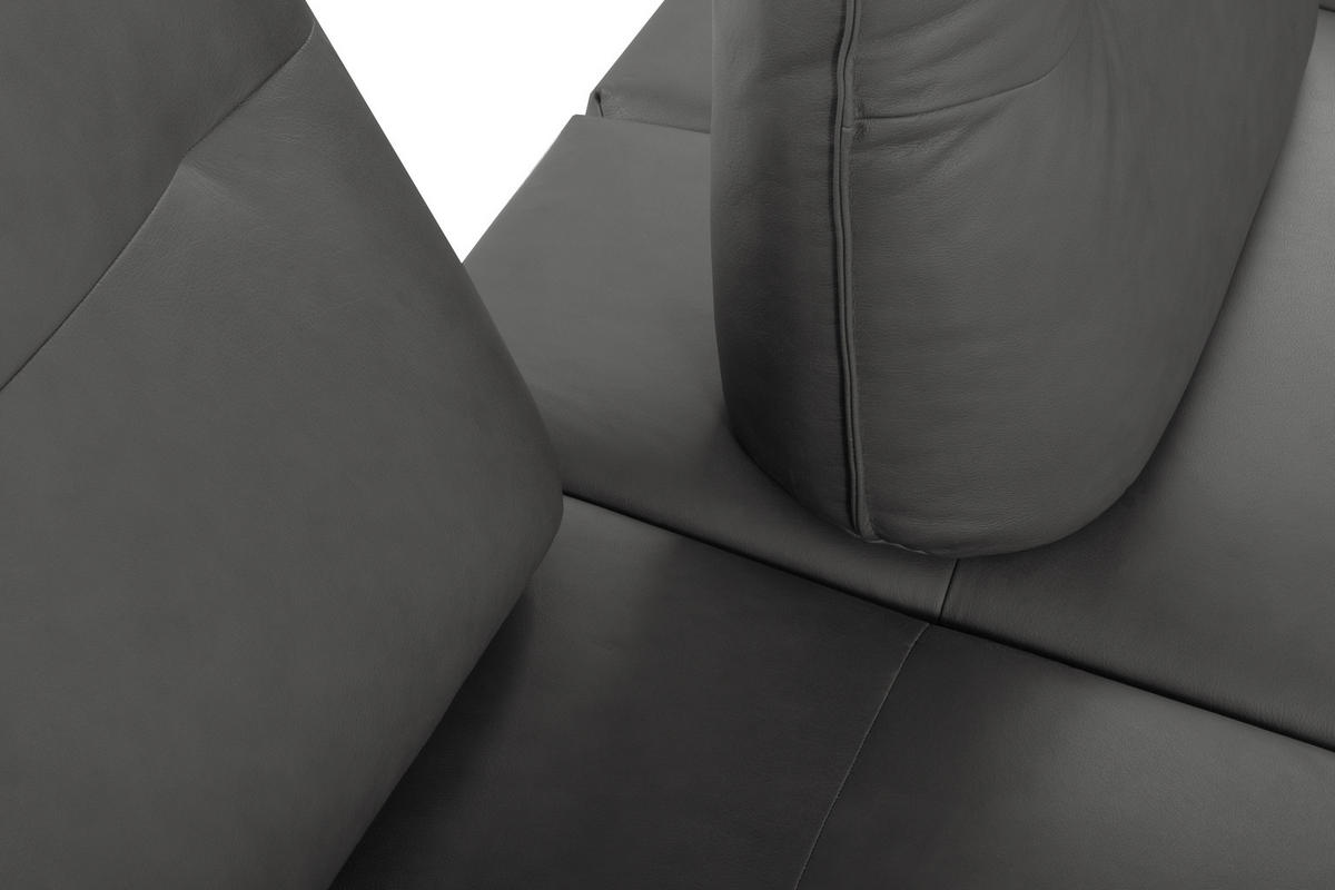 ECKSOFA Dunkelgrau Echtleder Rücken echt, Armteilverstellung, Kopfteilverstellung, Sitztiefenverstellung  - Dunkelgrau/Schwarz, Design, Leder/Metall (160/235cm) - Celina Home