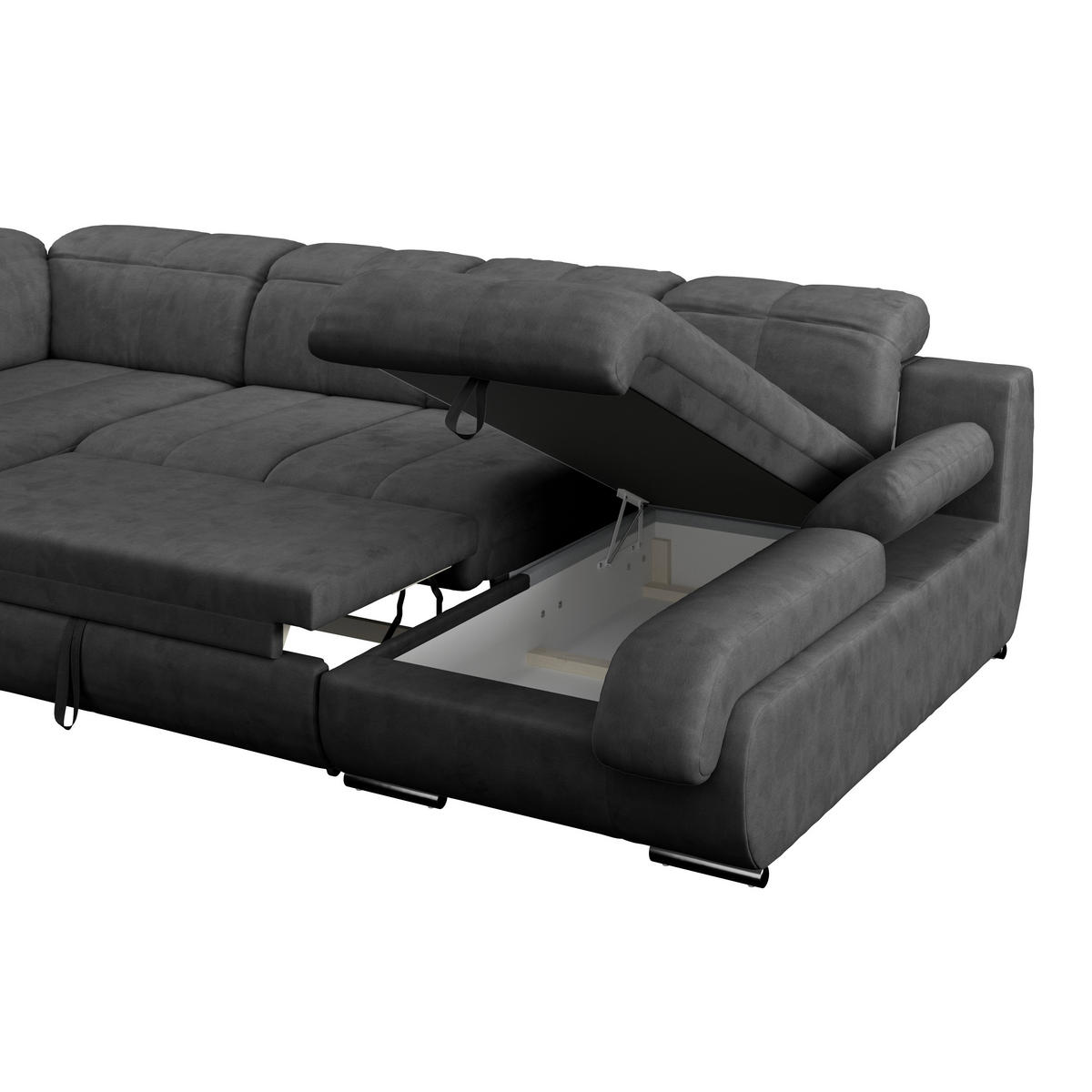 WOHNLANDSCHAFT Anthrazit Mikrofaser  - Chromfarben/Anthrazit, MODERN, Textil/Metall (228/345/184cm) - MID.YOU