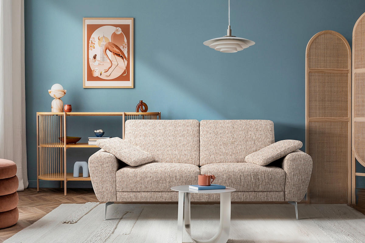 2-SITZER-SOFA Webstoff Blau, Gelb, Rot, Weiss  - Chromfarben/Blau, Design, Textil/Metall (157/85/92cm) - Livetastic