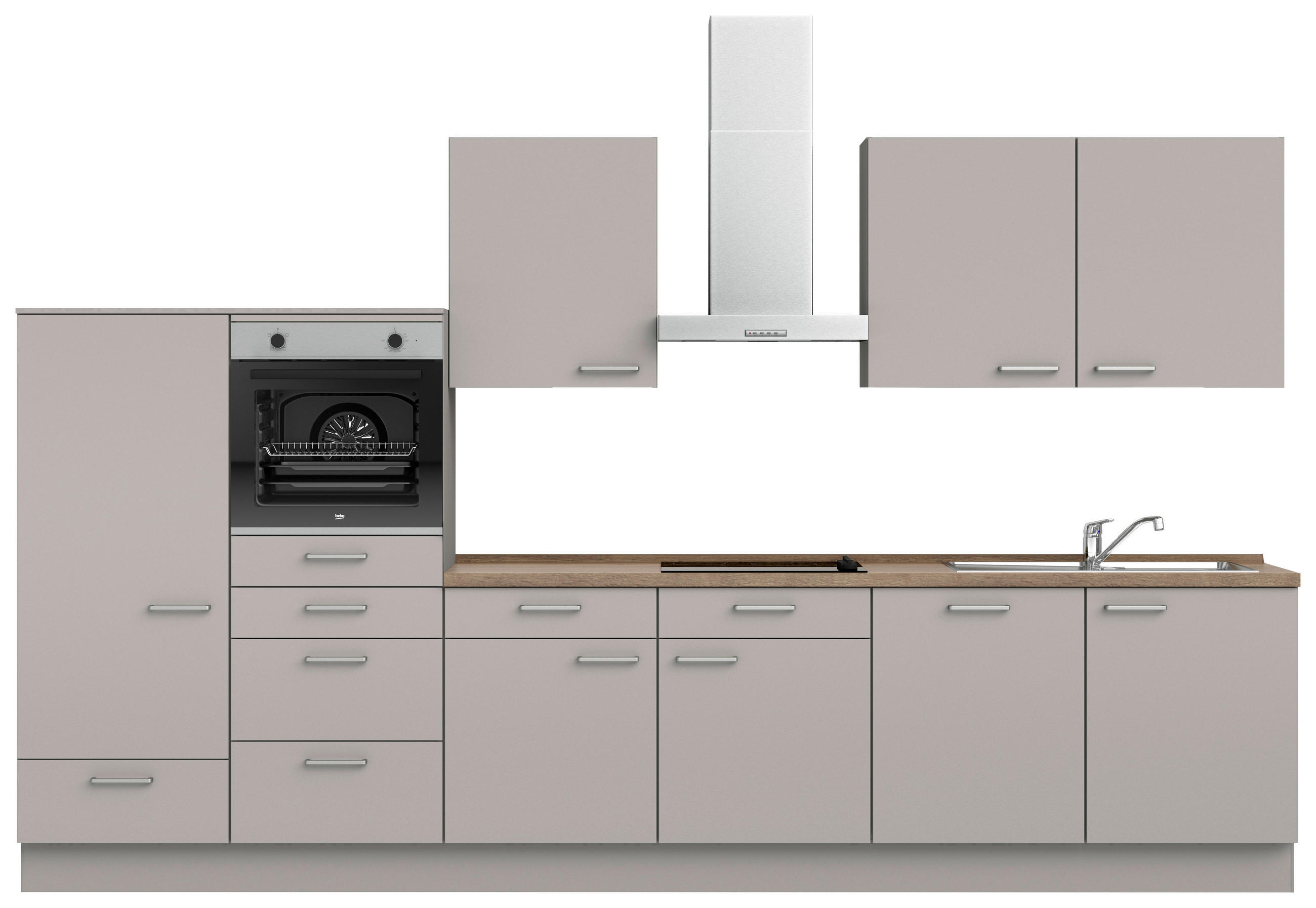 KÜCHENBLOCK 360 cm   in Grau, Eiche dunkel  - Eiche dunkel/Edelstahlfarben, MODERN, Holzwerkstoff/Metall (360cm) - Nobilia
