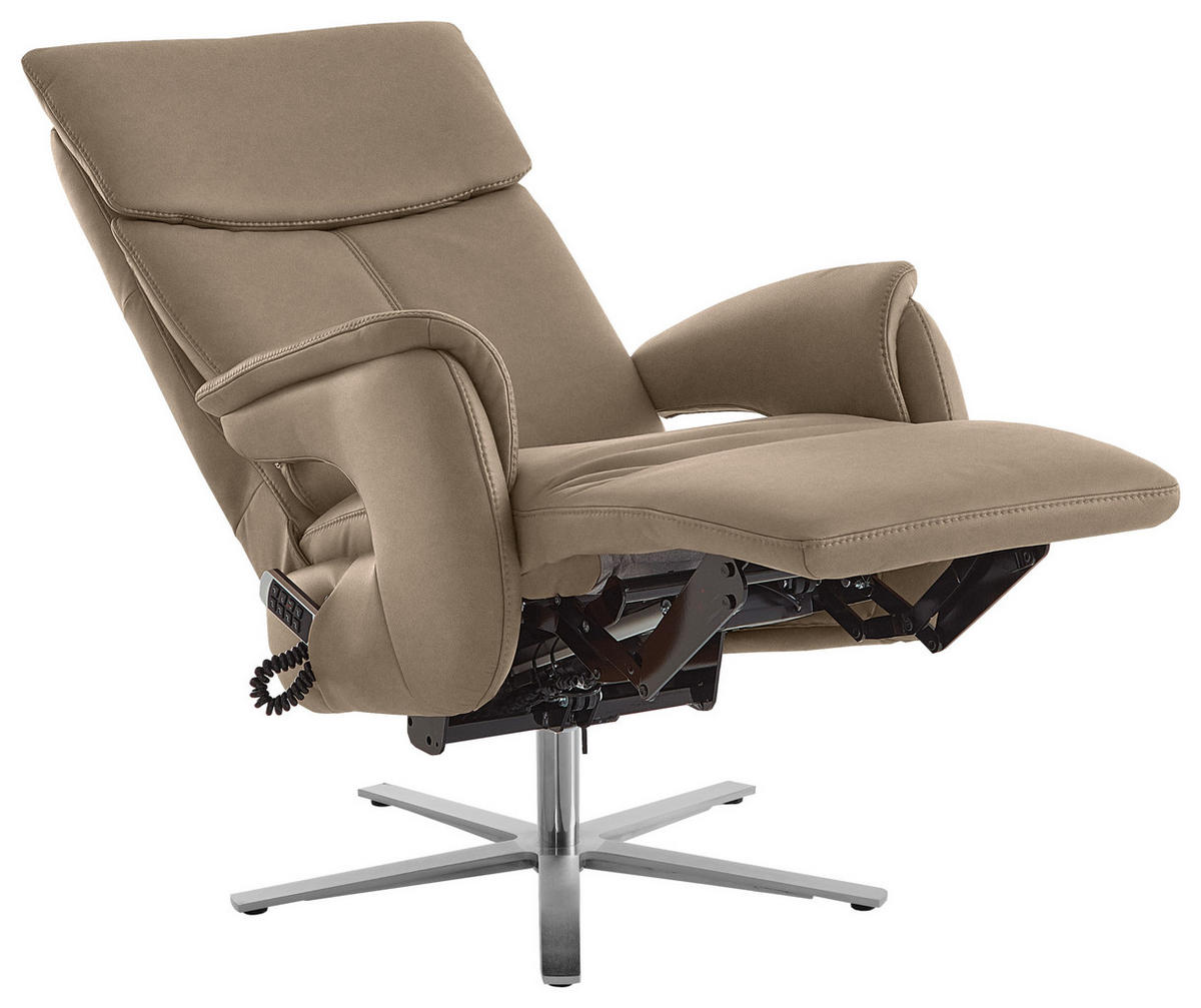 RELAXSESSEL in Leder Hellbraun  - Hellbraun/Edelstahlfarben, Design, Leder/Metall (70/124/85cm) - Cantus
