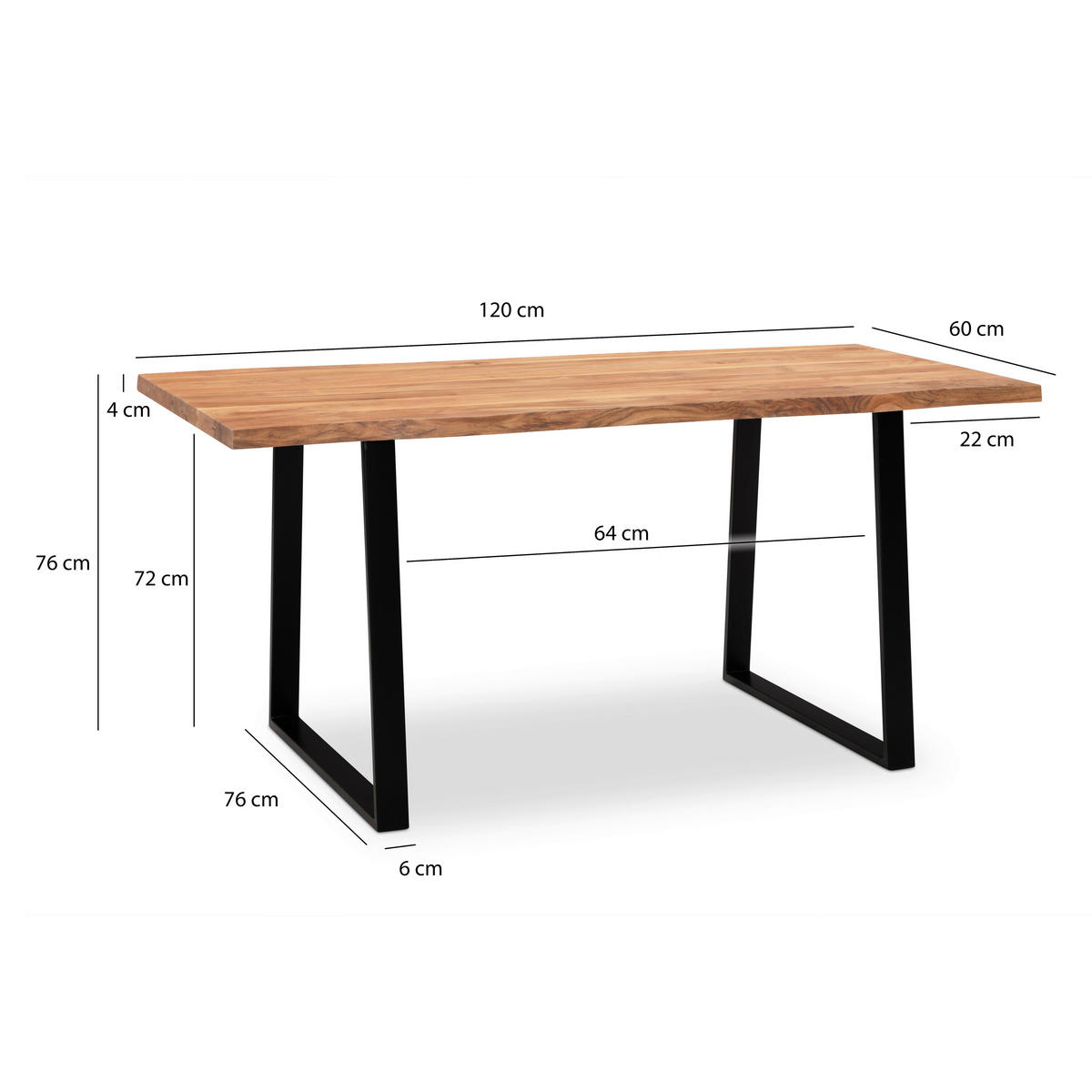 PISALNA MIZA les črna, barve akacije  - črna/barve akacije, Moderno, kovina/les (120/60/76cm) - MID.YOU