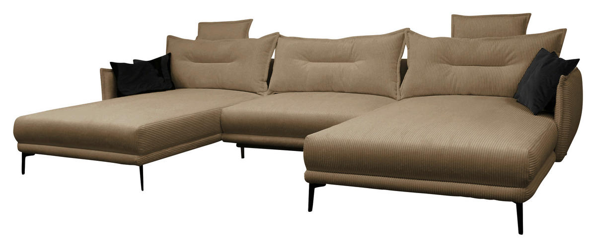 WOHNLANDSCHAFT NUOVO U in Cord Taupe  - Taupe/Schwarz, Design, Textil/Metall (194/360/194cm) - MID.YOU