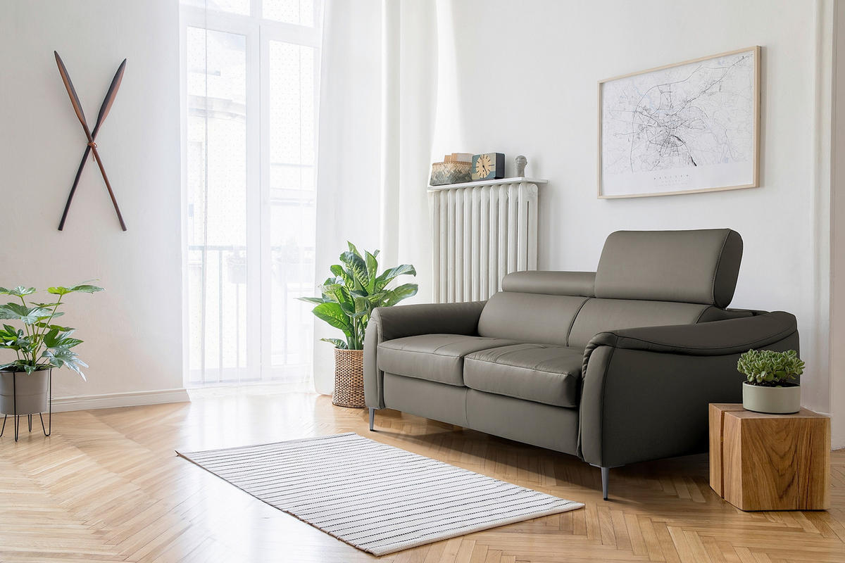 SCHLAFSOFA PAFOS Schlammfarben Echtleder Lederlook  - Schlammfarben/Schwarz, Design, Leder/Textil (203/77-98/103cm) - MID.YOU