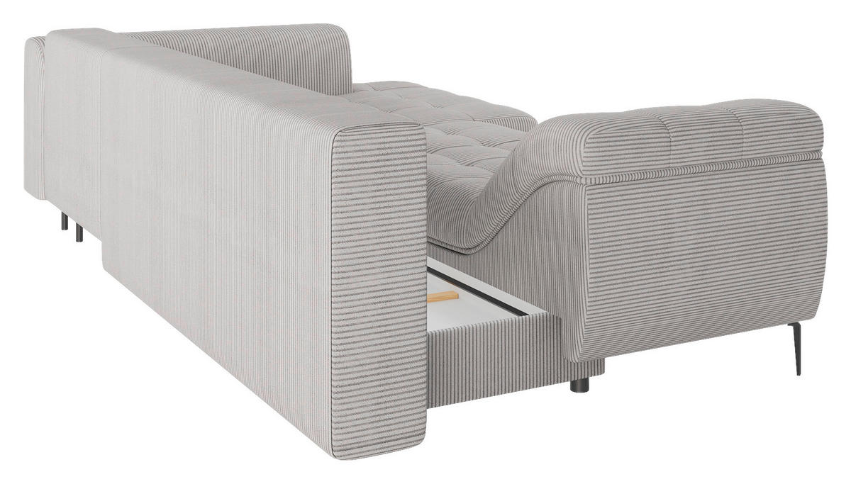 ECKSOFA Hellgrau Cord  - Hellgrau/Schwarz, Design, Kunststoff/Textil (177/276cm) - MID.YOU
