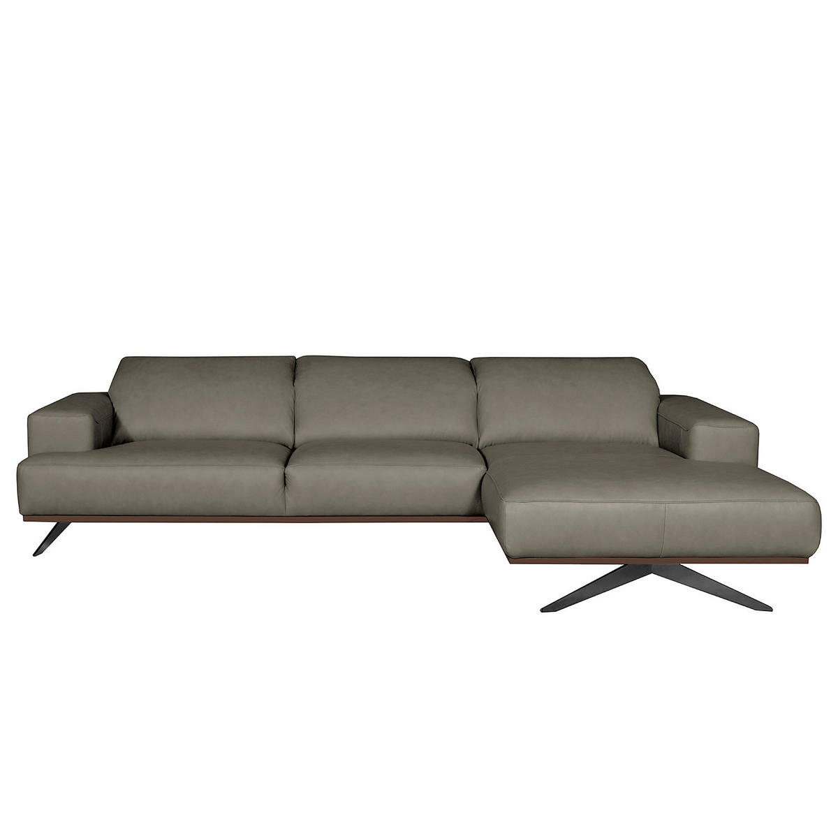 ECKSOFA  in Echtleder Grau Rücken echt, Kopfteilverstellung  295/187 cm  - Schwarz/Grau, Design, Leder/Metall (295/187cm) - Livetastic