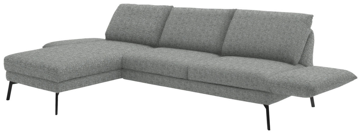 ECKSOFA in Flachgewebe Hellgrau  175/277 cm  - Hellgrau/Schwarz, Design, Textil/Metall (175/277cm) - Schöner Wohnen