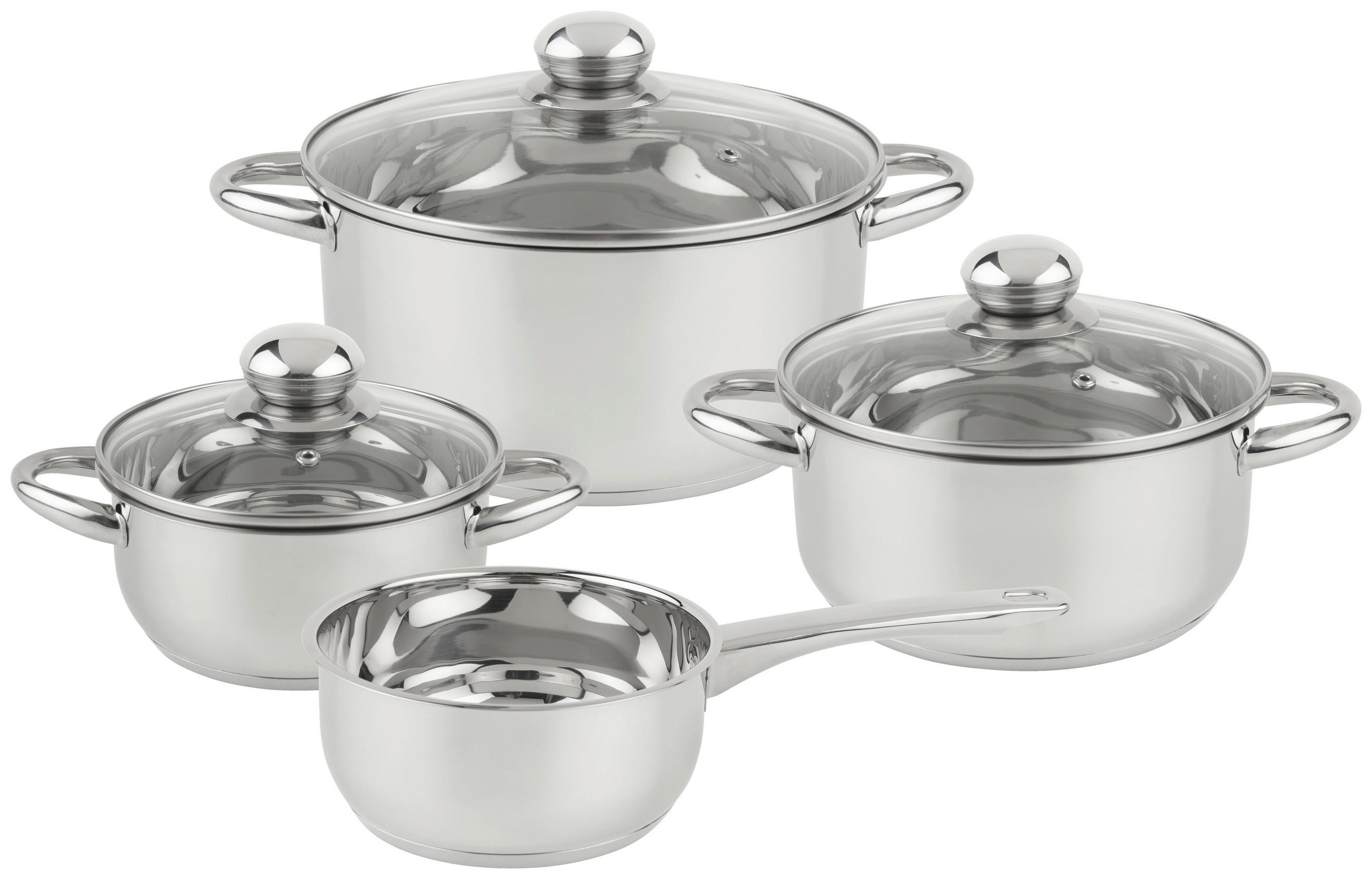 KOCHTOPFSET 4-teilig  - Klar/Edelstahlfarben, Basics, Glas/Metall - Boxxx