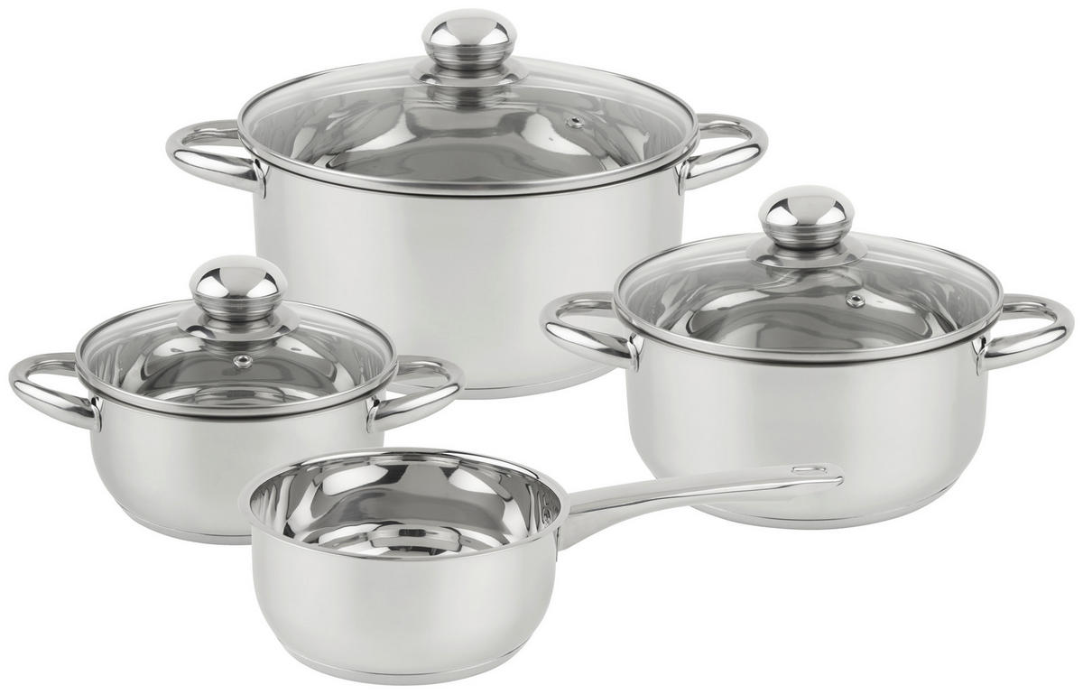 GRYT- OCH KASTRULLSET 4 delar  - klar/stålfärgad, Basics, metall/glas - Boxxx