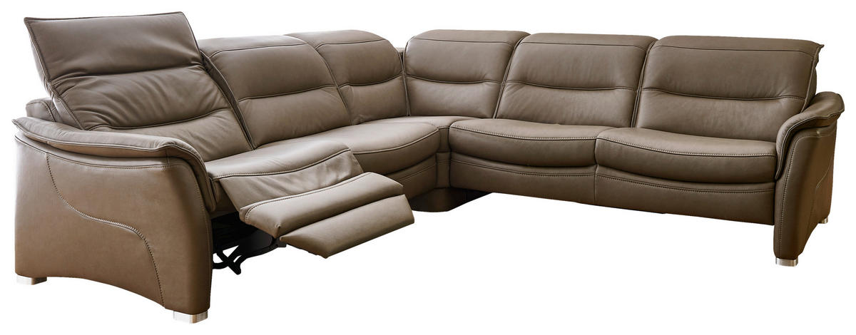 ECKSOFA in Echtleder Dunkelbraun  - Dunkelbraun/Alufarben, Design, Leder/Metall (277/277cm) - Valdera