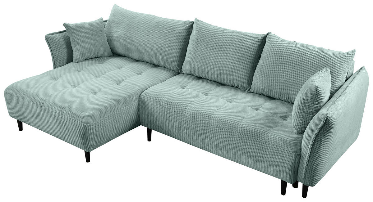 ECKSOFA in Chenille Mintgrün  - Schwarz/Mintgrün, Konventionell, Holz/Textil (160/290cm) - MID.YOU