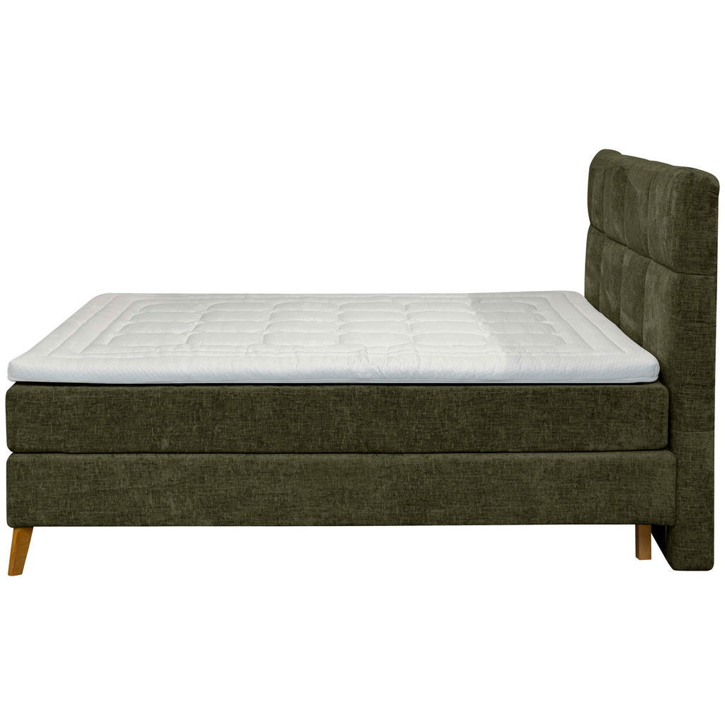 Thumbnail - Carryhome Boxspringbett, Dunkelgrün, Textil, Buche, massiv, H2 + H3, 7-Zonen, Höhe ca. 20 cm, 180x200 cm, Topper durchge...