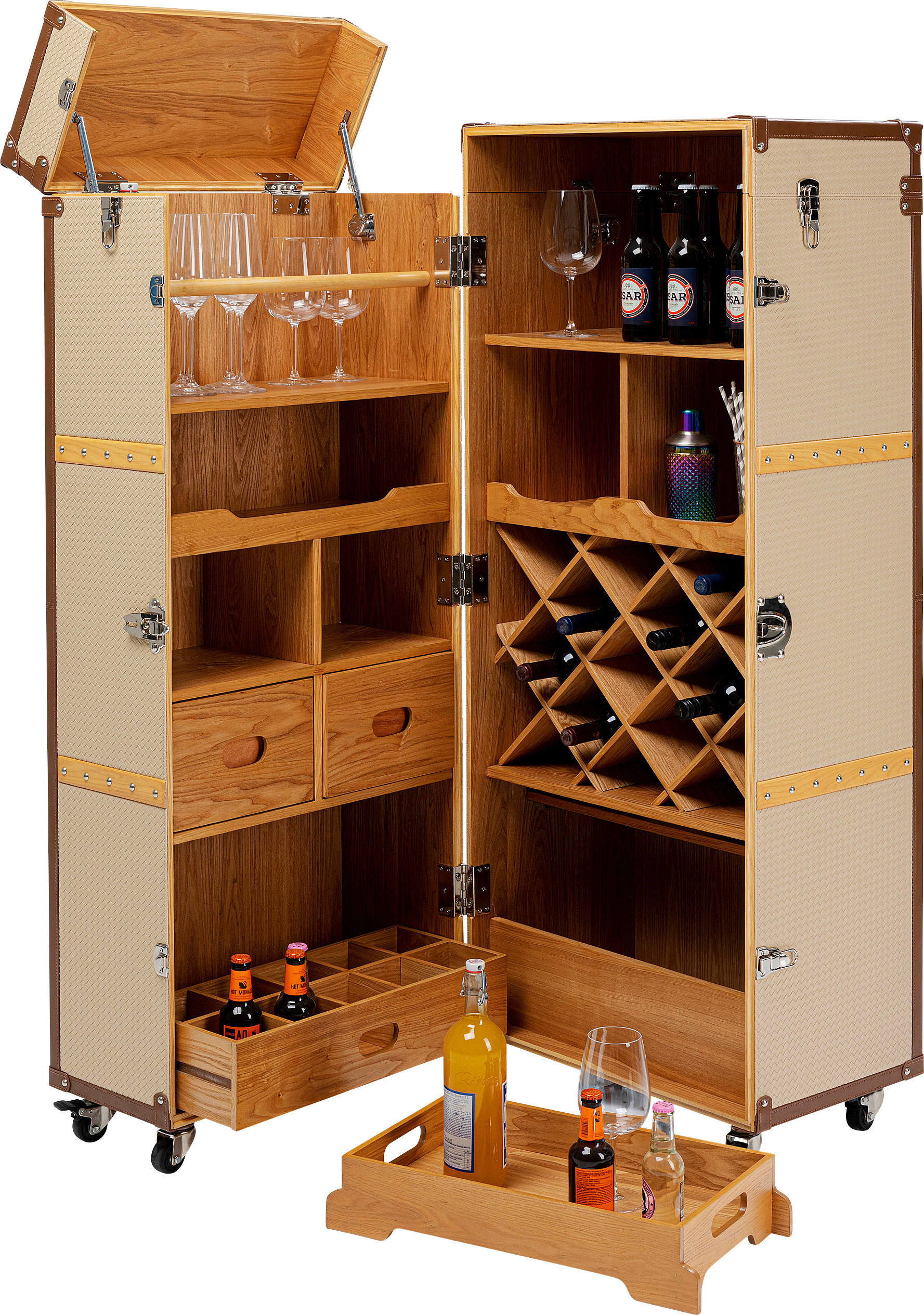 BARSCHRANK Esche, Recyclingholz furniert Braun, Hellbraun  - Hellbraun/Braun, Natur, Holz/Kunststoff (64/145/60cm) - Kare-Design