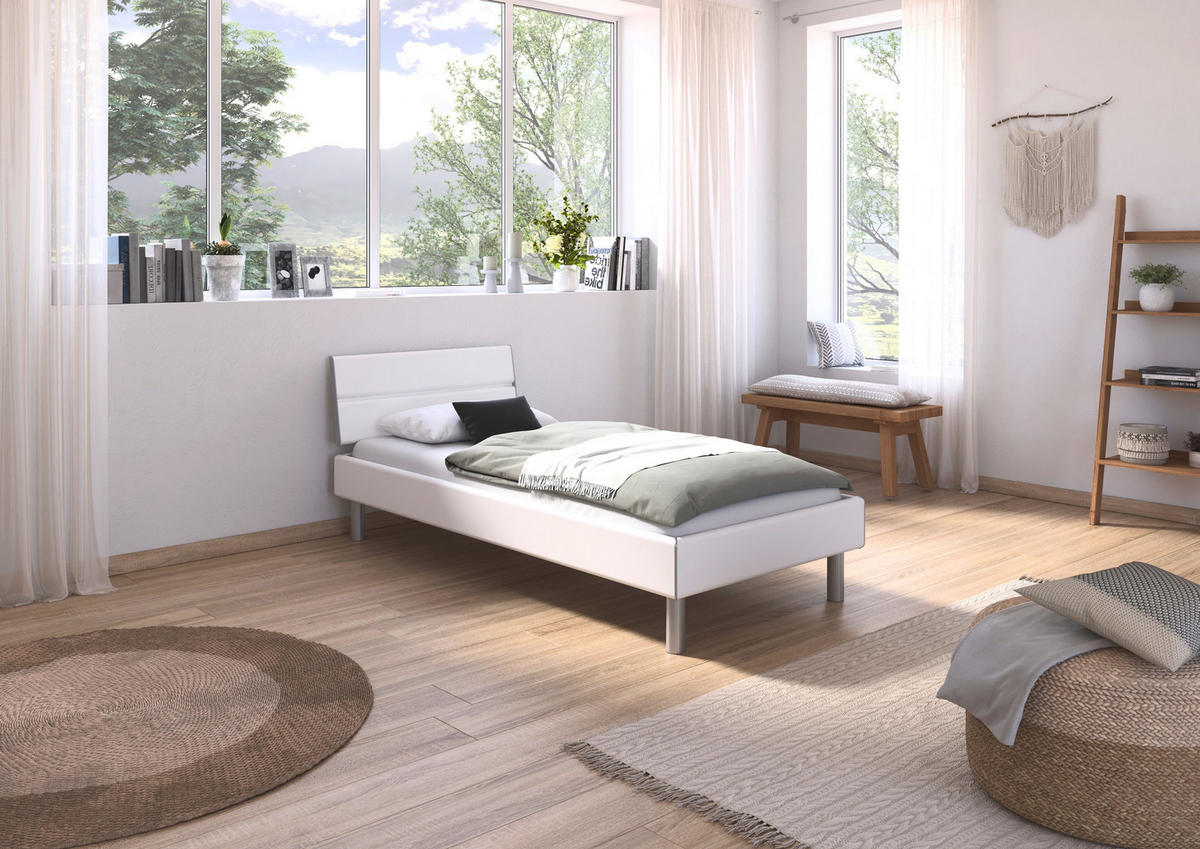 BETT 90/200 cm  in Weiss   - Weiss/Alufarben, Design, Holzwerkstoff/Metall (90/200cm) - Carryhome