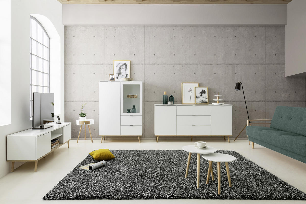 KOMODA, bela, hrast sonoma  - bela/barve aluminija, Konvencionalno, kovina/leseni material (180/87/40cm) - MID.YOU