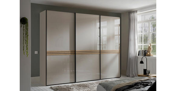 SCHWEBETÜRENSCHRANK in Sandfarben, Eiche Artisan - Sandfarben/Graphitfarben, Design, Glas/Holzwerkstoff (280/222/68cm) - Moderano