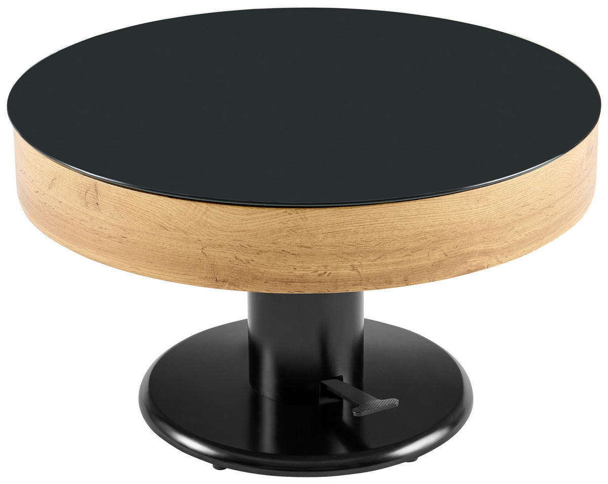 COUCHTISCH ESG 80/80/46 cm rund Schwarz, Eichefarben  - Eichefarben/Schwarz, Design, Glas/Holzwerkstoff (80/80/46cm) - MID.YOU