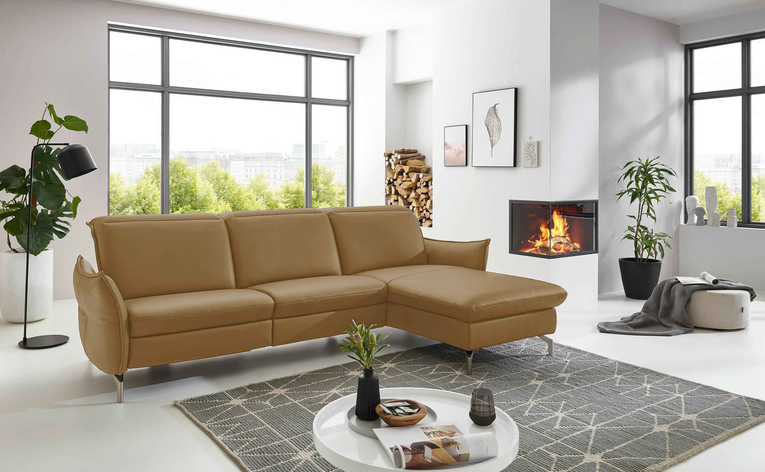 ECKSOFA Olivgrün Lederlook (vegan)  - Olivgrün/Nickelfarben, MODERN, Textil/Metall (263/179cm) - Livetastic