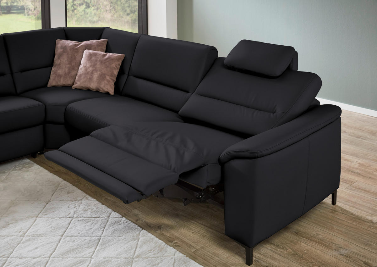 ECKSOFA  in Echtleder Schwarz  249/290 cm  - Schwarz, KONVENTIONELL, Leder/Metall (249/290cm) - Beldomo Premium