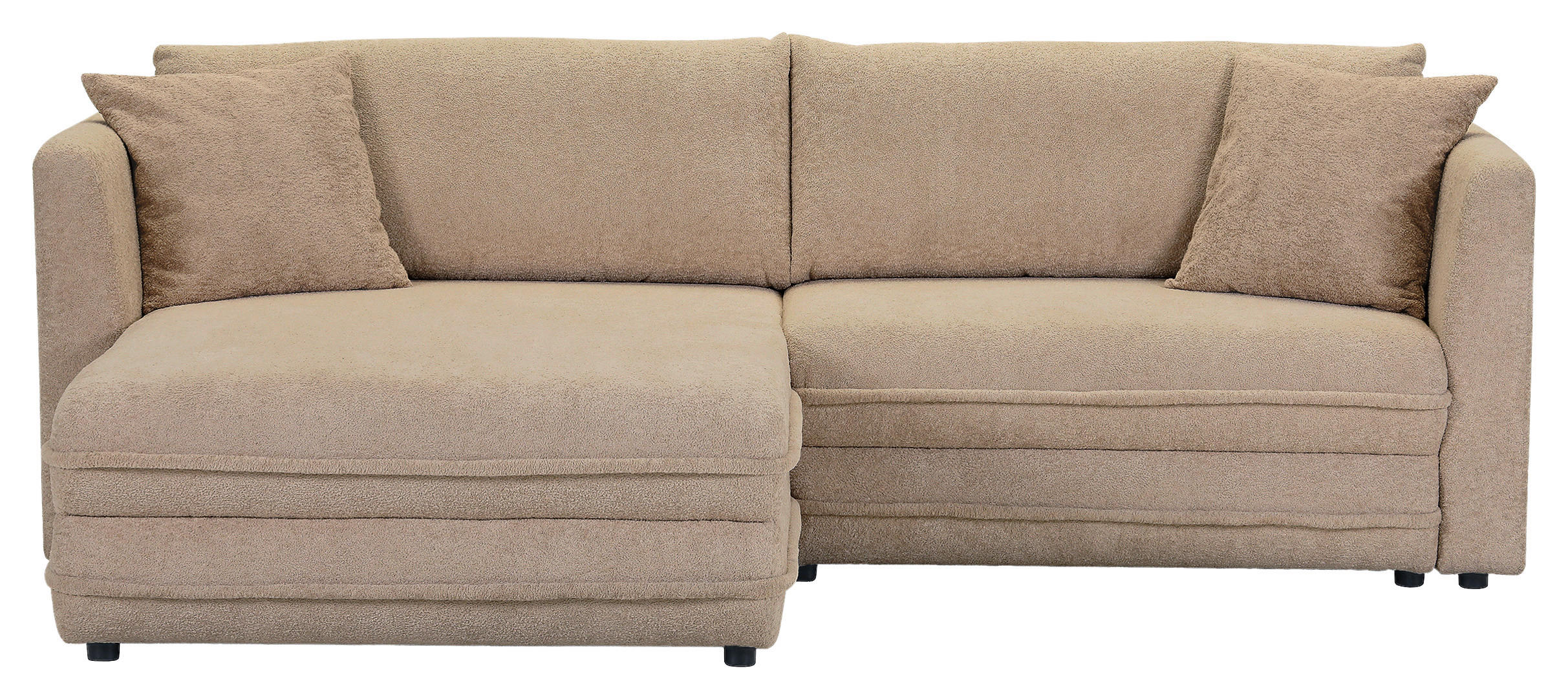ECKSOFA Hellbraun Plüsch Zierkissen, Rückenkissen, Bettkasten, Schlaffunktion, Rücken echt, Liegefläche im Originalstoff  - Hellbraun/Beige, MODERN, Kunststoff/Textil (246/178cm) - Carryhome