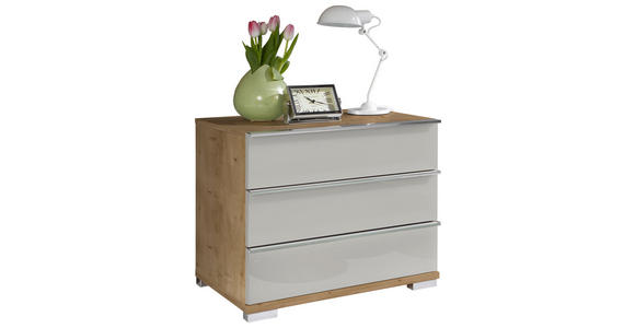 NACHTKÄSTCHEN in Weiß, Eiche Bianco - Chromfarben/Eiche Bianco, Basics, Glas/Holzwerkstoff (60/53/42cm) - Venda