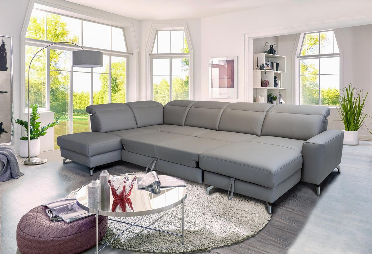 SAROKGARNITÚRA bőr taupe  - taupe, Basics, bőr/fém (217/371/173cm) - Andante