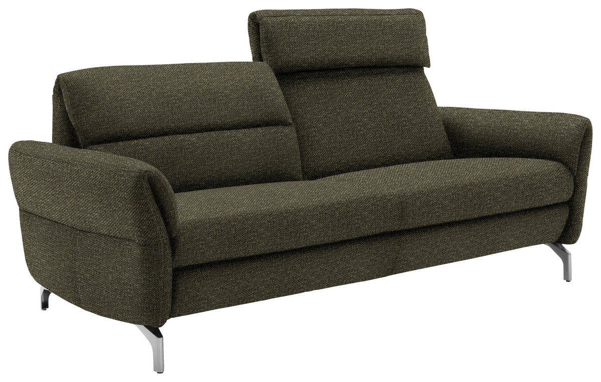 2-SITZER-SOFA Flachgewebe Khaki  - Khaki/Nickelfarben, Design, Textil/Metall (186/87/100cm) - Schöner Wohnen