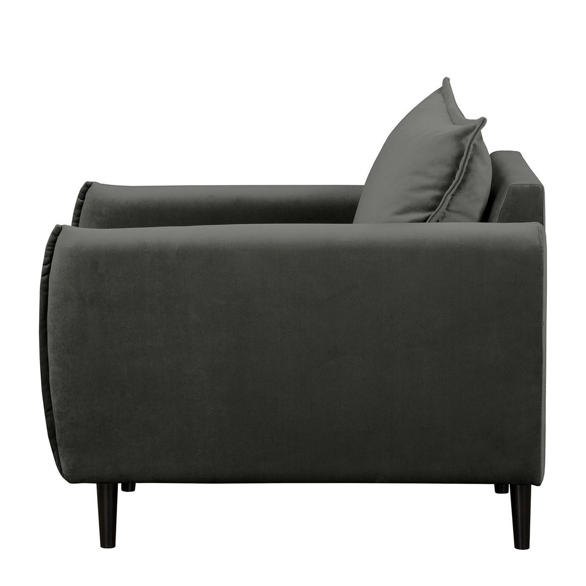 SESSEL in Samt Dunkelgrau  - Dunkelgrau/Schwarz, Design, Holz/Textil (74/86/100cm) - P & B