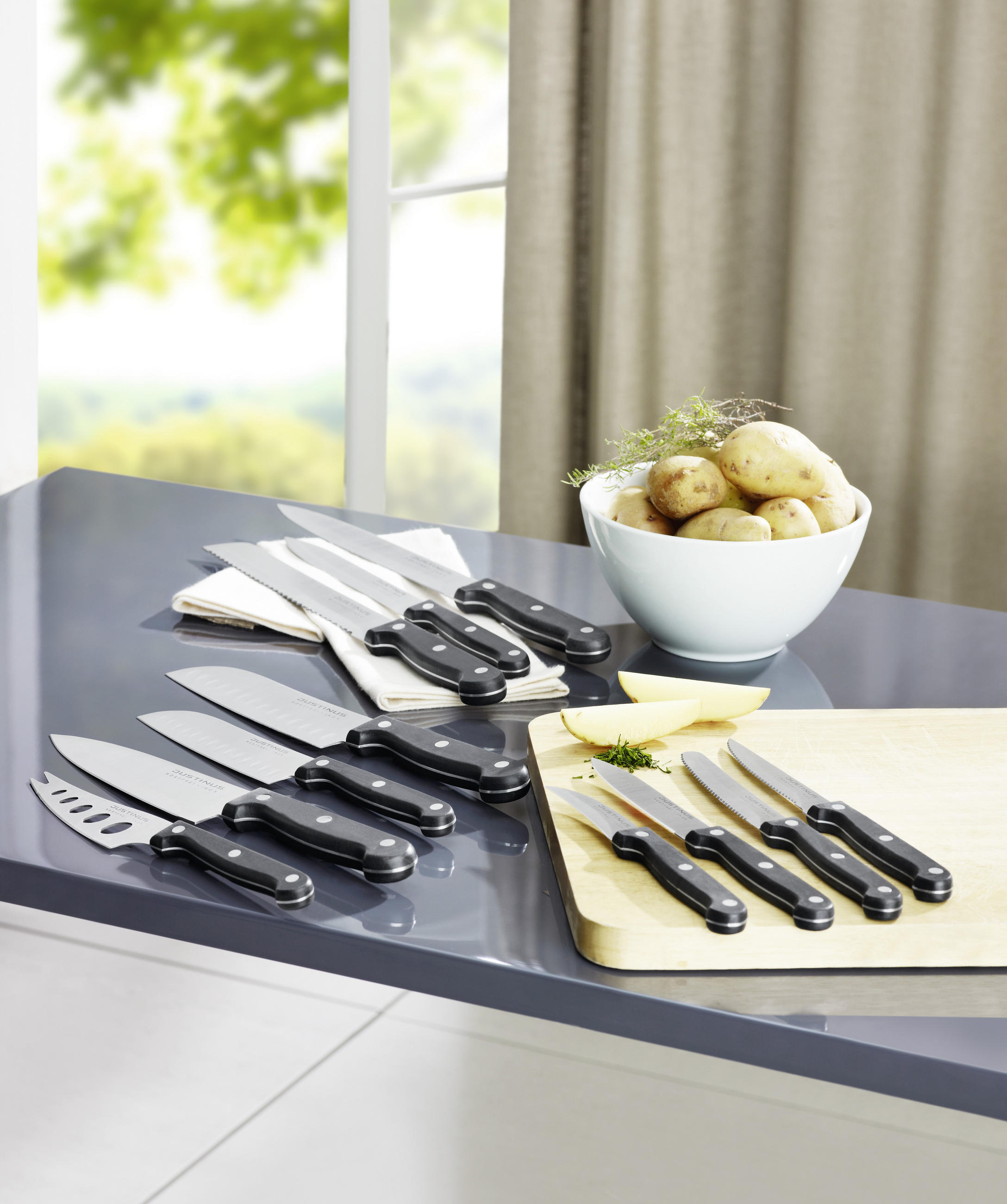SCHINKENMESSER Küchenchef 32 cm - Silberfarben/Schwarz, Basics, Kunststoff/Metall (32cm) - Justinus