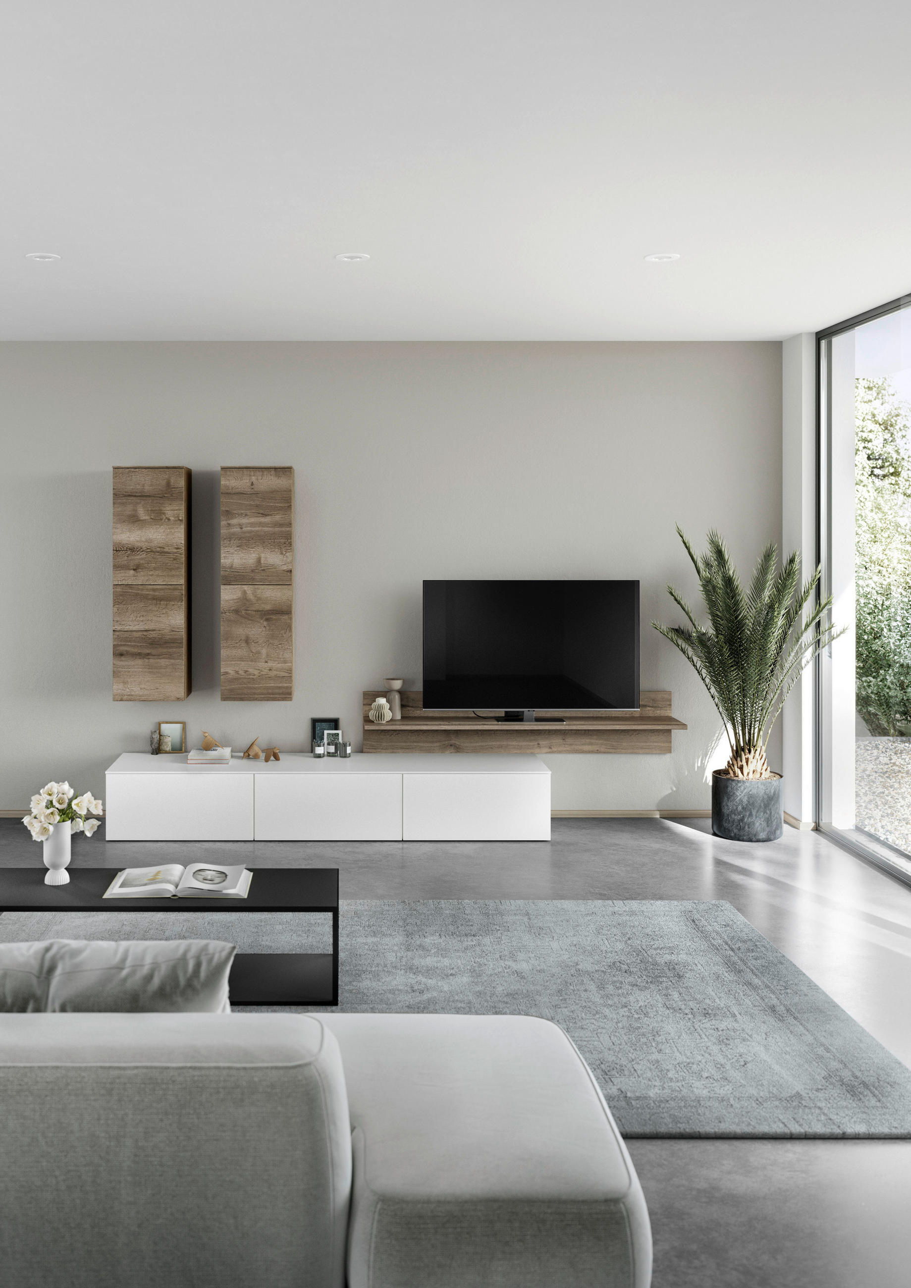 WOHNWAND  in Weiß, Eichefarben  305,3/204,6/58,5 cm  - Eichefarben/Weiß, Design, Holzwerkstoff (305,3/204,6/58,5cm) - Celina Home