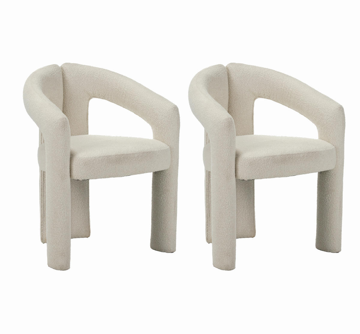 STUHL-SET 2 Stück  in Stahl Bouclé  - Elfenbein, MODERN, Textil/Metall (60/78/57cm) - Livetastic