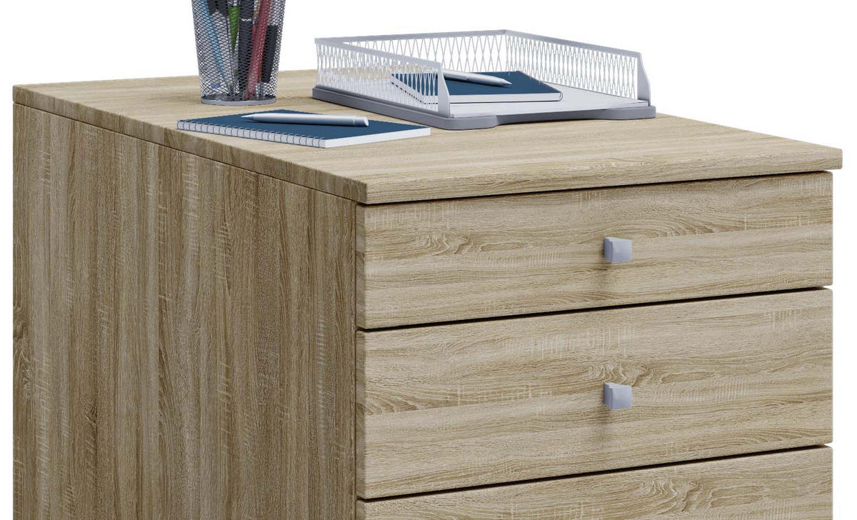 ROLLCONTAINER Sonoma Eiche  - Silberfarben/Sonoma Eiche, Basics, Holzwerkstoff/Kunststoff (42/57/80cm) - MID.YOU