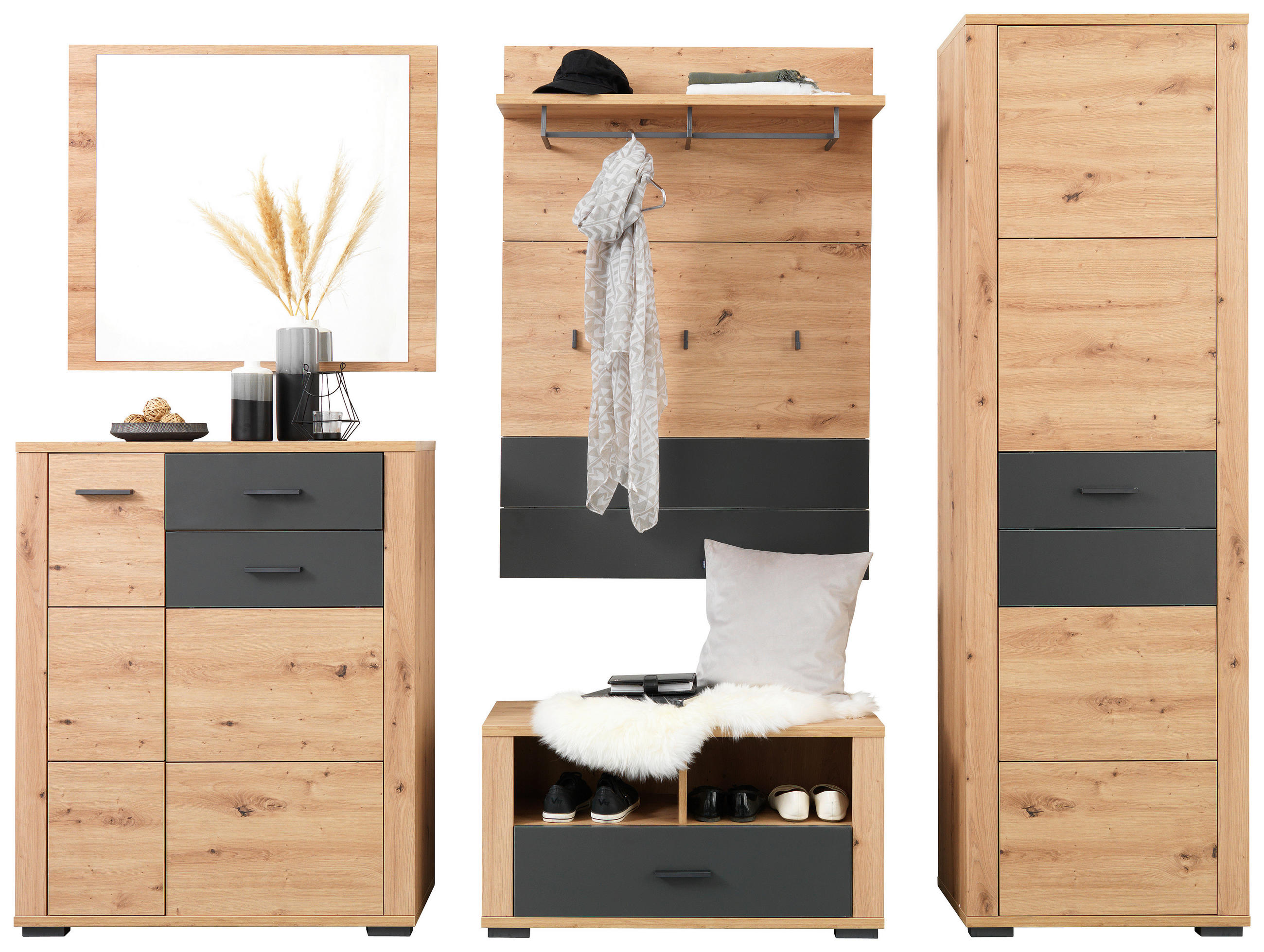 Xora ŠATNA, antracitová, dub artisan, 230/195/45 cm