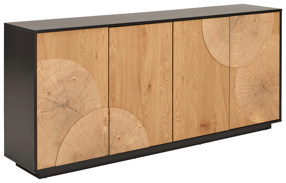 COMODĂ CU UșI 180/81/40 cm  - culoare lemn stejar/negru, Lifestyle, material pe bază de lemn (180/81/40cm) - Ambia Home