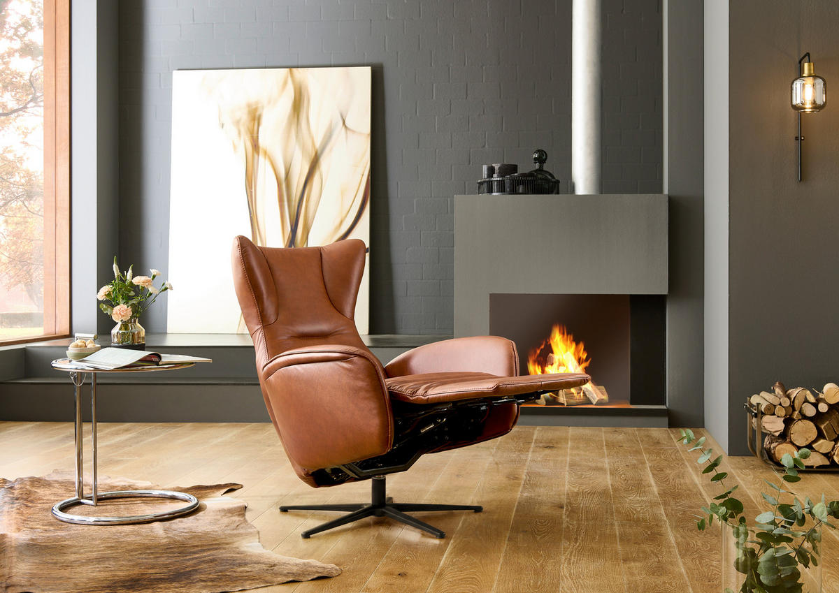 RELAXSESSEL 75/106/86 cm  in Leder Senfgelb  - Senfgelb/Schwarz, Design, Leder/Metall (75/106/86cm) - Valdera