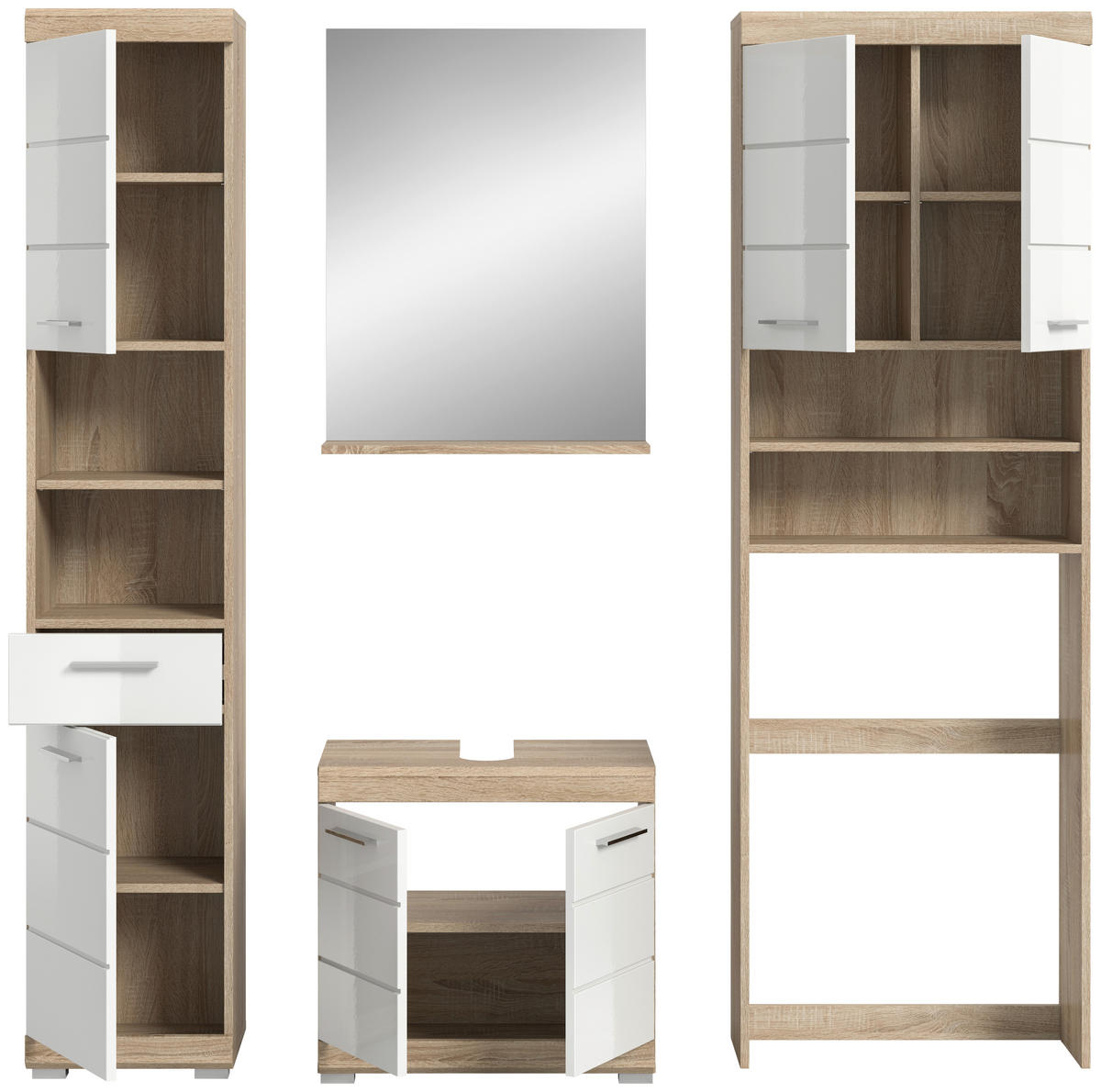 BADEZIMMER 4-teilig  in 160 cm  - Weiß Hochglanz/Silberfarben, MODERN, Glas/Holzwerkstoff (160cm) - MID.YOU